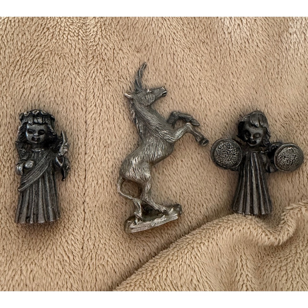 Spoontiques Unicorn Hudson Pewter Angel Vernon Angel Figurine Set Vintage 3pc